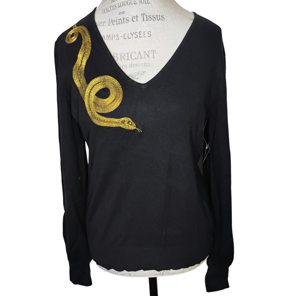 NWT Lauren Ralph Lauren Silk Cashmere Sweater Womens Large Black Gold Snake Soft